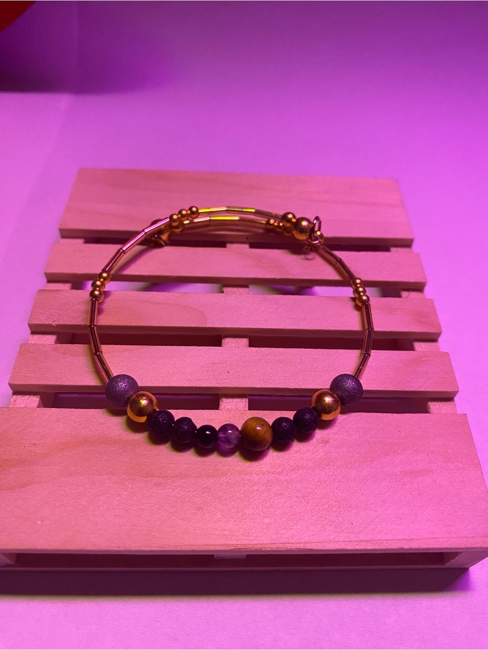 Gold and Brown Beaded Women's Bracelet with Tube Accents